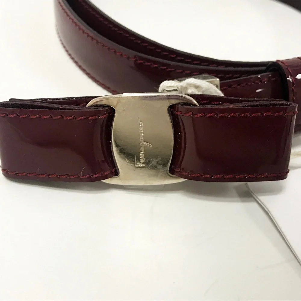 Salvatore Ferragamo Bordeaux Patent Leather Belt Size XL NWT